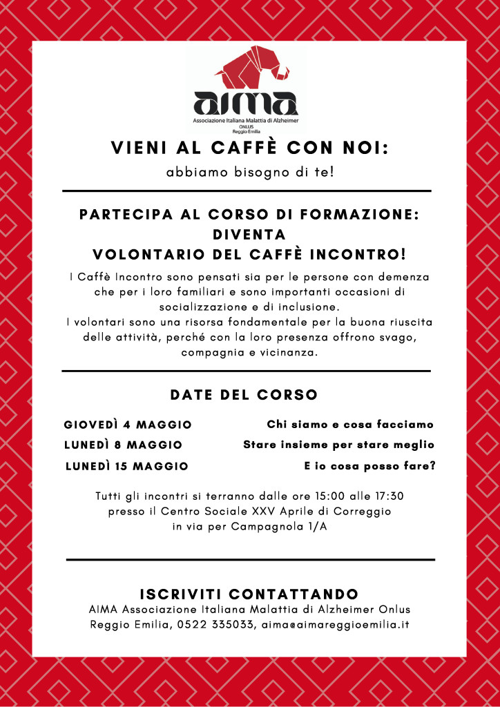 locandina corso per nuovi volontari caffè incontro aima
