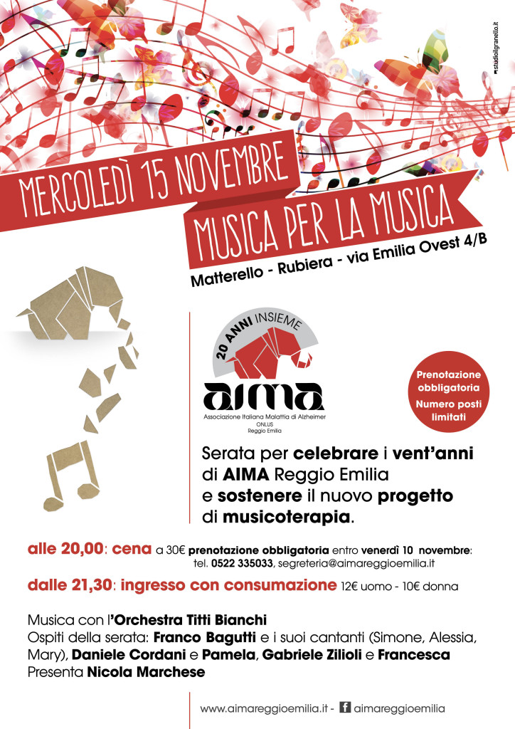 AIMA al Matterello: serata di liscio per la musicoterapia - 20 anni di Associazione Malattia di Alzheimer Reggio Emilia