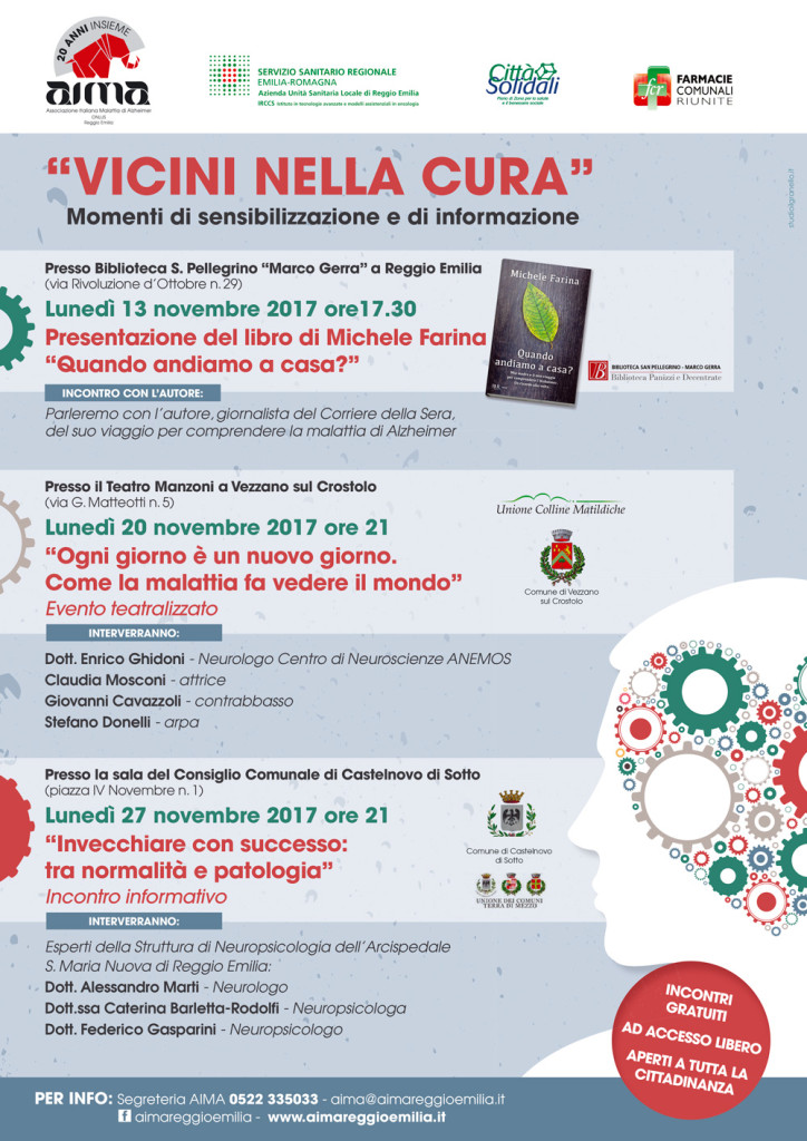 Locandina del ciclo di incontri per informazioni sulla demenza - aima associazione malattia di alzheimer reggio emilia