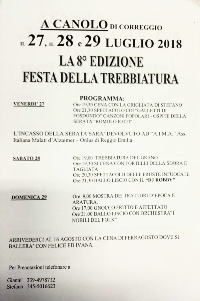 Festa della Trebbiatura di Canolo di Correggio 2018