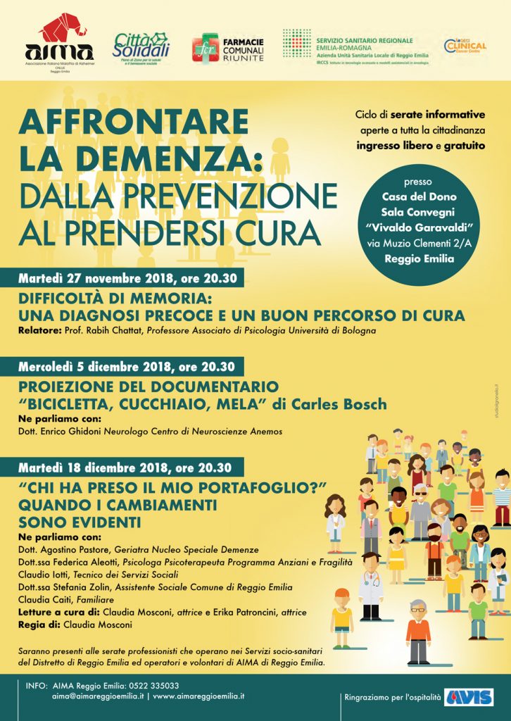 locandina affrontare la demenza, serate informative a reggio emilia