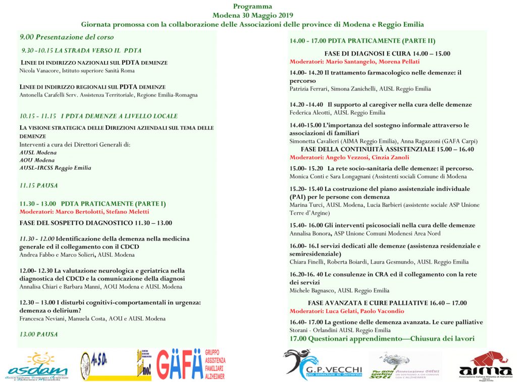 programma della giornata di studio sui PDTA nelle demenze Emilia-Romagna Nord I