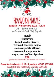 Locandina Pranzo di Natale 2022 AIMA Reggio Emilia ODV al CTL