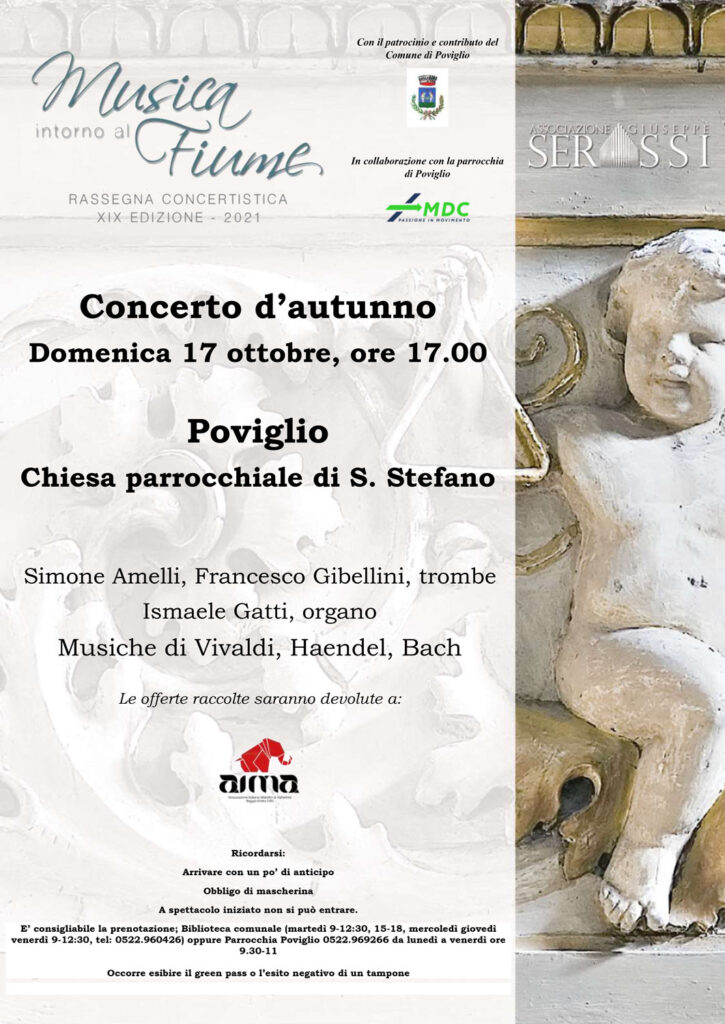 Locandina Concerto 17 ottobre Chiesa Parrocchiale di Poviglio Associazione Serassi per AIMA Reggio Emilia