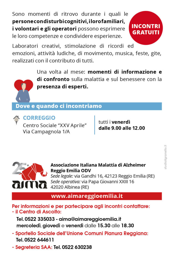 Cartolina Caffè Incontro di AIMA Associazione Italiana Malattia di Alzheimer nel Distretto di Correggio