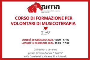 Dettaglio Volantino Corso formazione volontari musicoterapia per persone con demenza 2023 AIMA Reggio Emilia