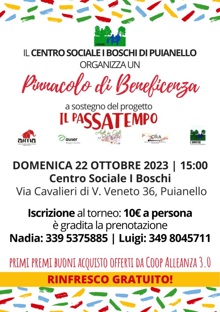 Locandina Pinnacolo Boschi di Puianello per il progetto Il Passatempo | AIMA Reggio Emilia
