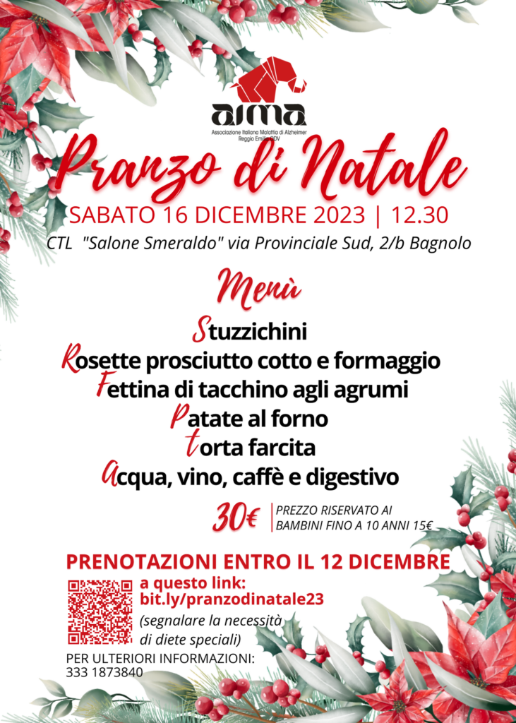 Locandina del Pranzo di Natale di AIMA Reggio Emilia