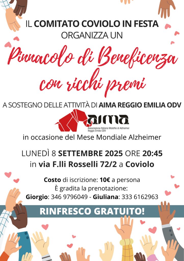 Pinnacolo di beneficenza per AIMA Reggio Emilia ODV al Centro Sociale Coviolo in Festa - Mese Mondiale Alzheimer 2025