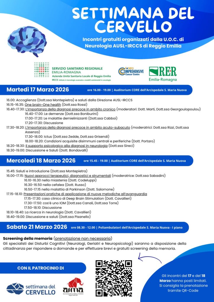 Programma generale della Settimana del Cervello di Reggio Emilia: martedì 17, mercoledì 18 e sabato 21 marzo 2026